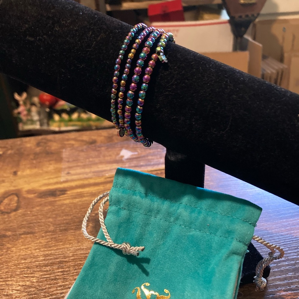 Rustic Cuff Rainbow Stretch Bead Bracelets - image 1